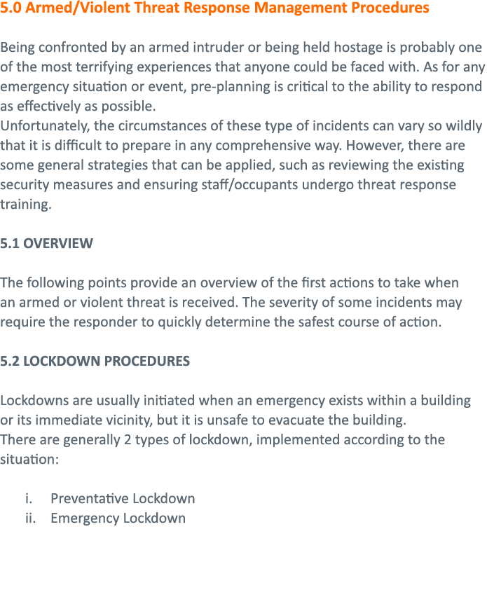 5 0 Armed Violent Threat Response Management Procedures Being confronted by an armed intruder or being held hostage i   