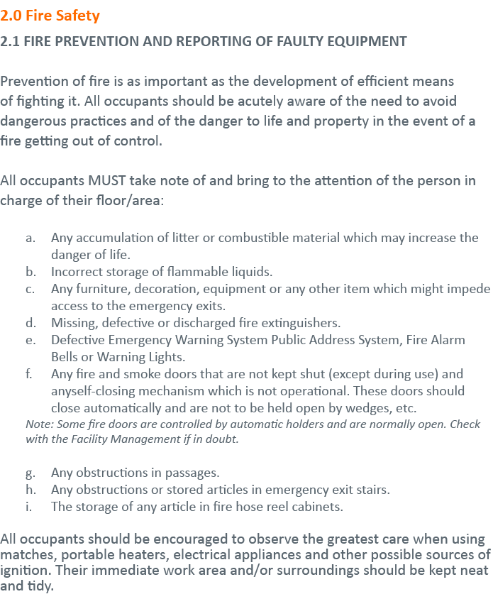 2 0 Fire Safety 2 1 FIRE PREVENTION AND REPORTING OF FAULTY EQUIPMENT Prevention of fire is as important as the devel   