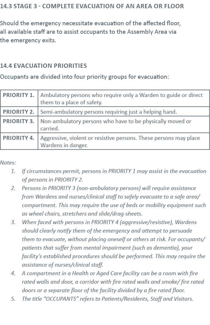 14 3 STAGE 3 - Complete evacuation of an area or floor Should the emergency necessitate evacuation of the affected fl   