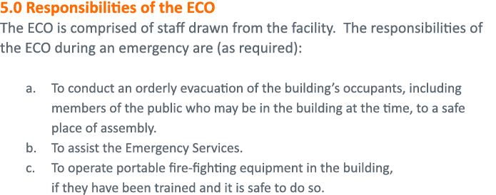 5 0 Responsibilities of the ECO The ECO is comprised of staff drawn from the facility  The responsibilities of the EC   