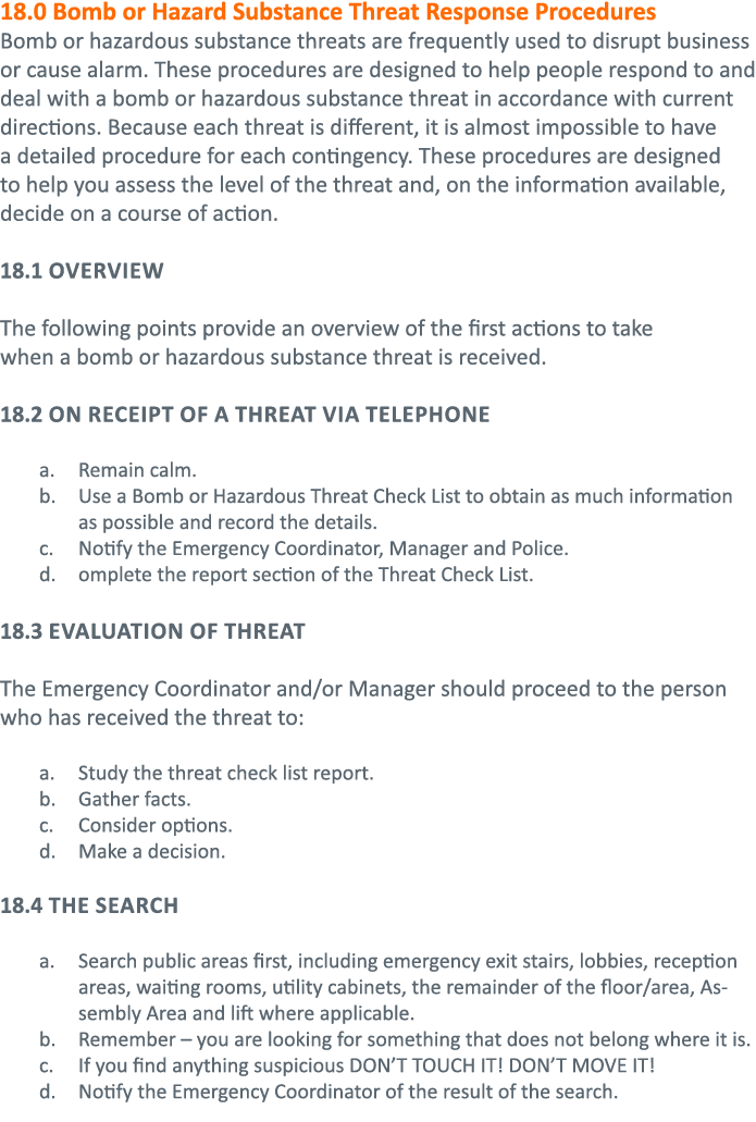18 0 Bomb or Hazard Substance Threat Response Procedures Bomb or hazardous substance threats are frequently used to d   