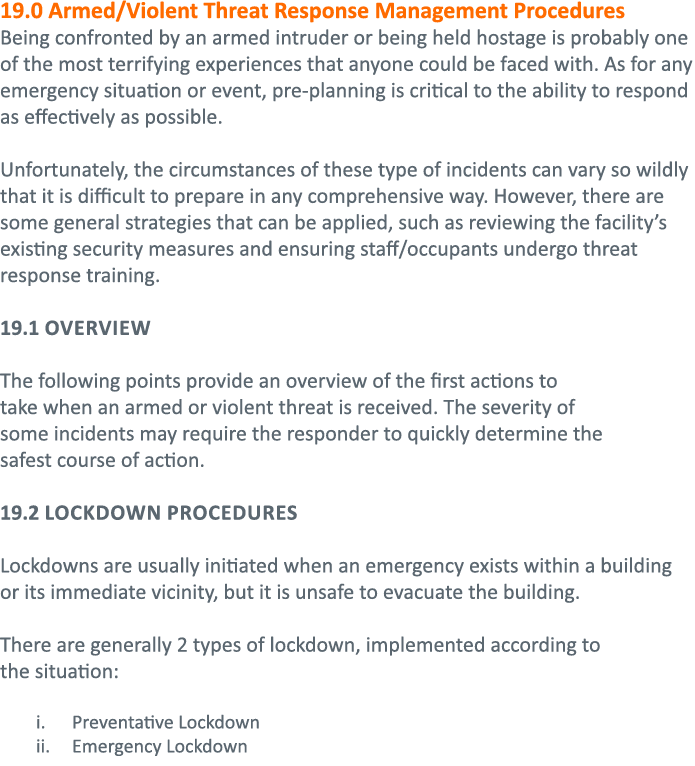 19 0 Armed Violent Threat Response Management Procedures Being confronted by an armed intruder or being held hostage    