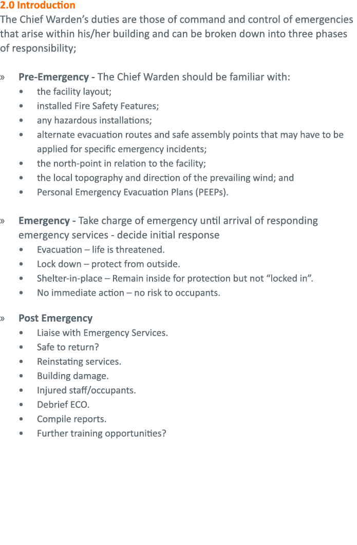 2 0 Introduction The Chief Warden s duties are those of command and control of emergencies that arise within his her    