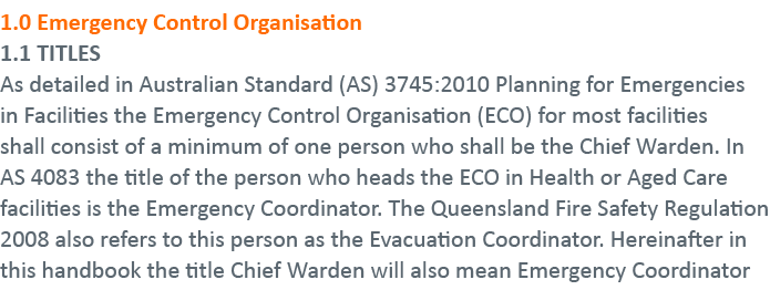 1 0 Emergency Control Organisation 1 1 TITLES As detailed in Australian Standard (AS) 3745:2010 Planning for Emergenc   